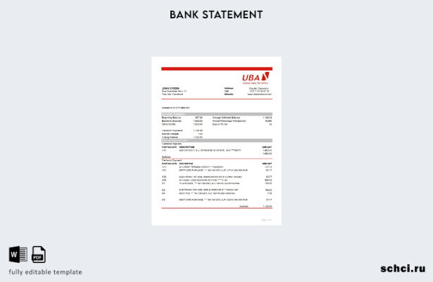 цифровая загрузка шаблона Excel банковской выписки Камеруна UBA